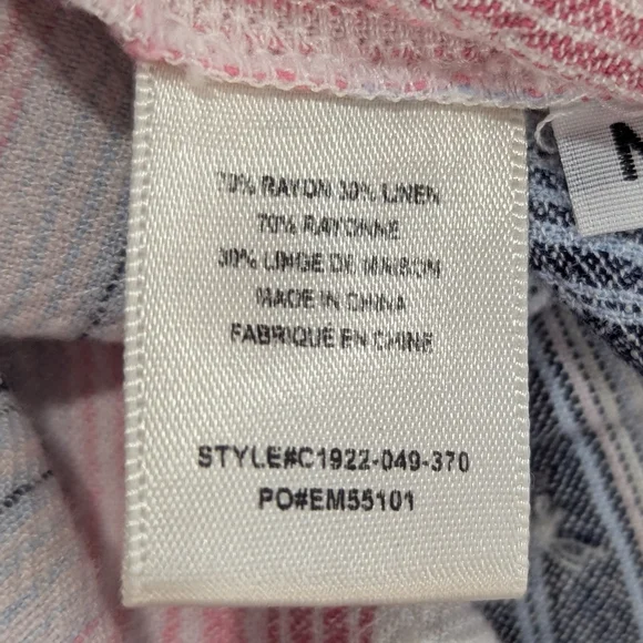 Cloth & Stone Pink White Blue Striped Sleeveless Button Down Fray Hem Dress Sz M - Picture 10 of 11